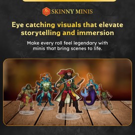 7 Seas Set Acrylic Flat Miniatures for Tabletop Games, Bulk 35 Fantasy Mini Figures, Pirates, XL Kraken, Mini Sea Creatures, Seafolk Heroes & Monsters, Skinny Minis for Dungeon Masters