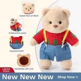 Getahug Handmade Jointed Teddy Bear Gift Collection, Birthday Gifts | 12inches, pusheen, bear toy,stuffed animal, plush, infinity plushie ,childhood:_Christmas Tree Sweater Overalls_Brown Bear