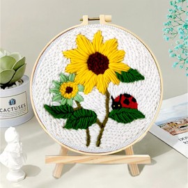 Punch Needle Kit, Punch Needle Kit for Beginners, Punch Needle Embroidery Kit with Sunflower Pattern, DIY Punch Needle Kits for Adults Beginners With Embroidery Cloth Hoops Instructions Needles Thread
