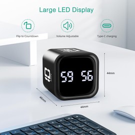 ORIA Cube Timer, Digital Timer, Gravity Sensor Countdown Timer with LED Display, 5/10/30/60-Min Quick Flip Timer, Kitchen Timer for Cooking, Home, Study, Meeting, Productivity Timer - Black