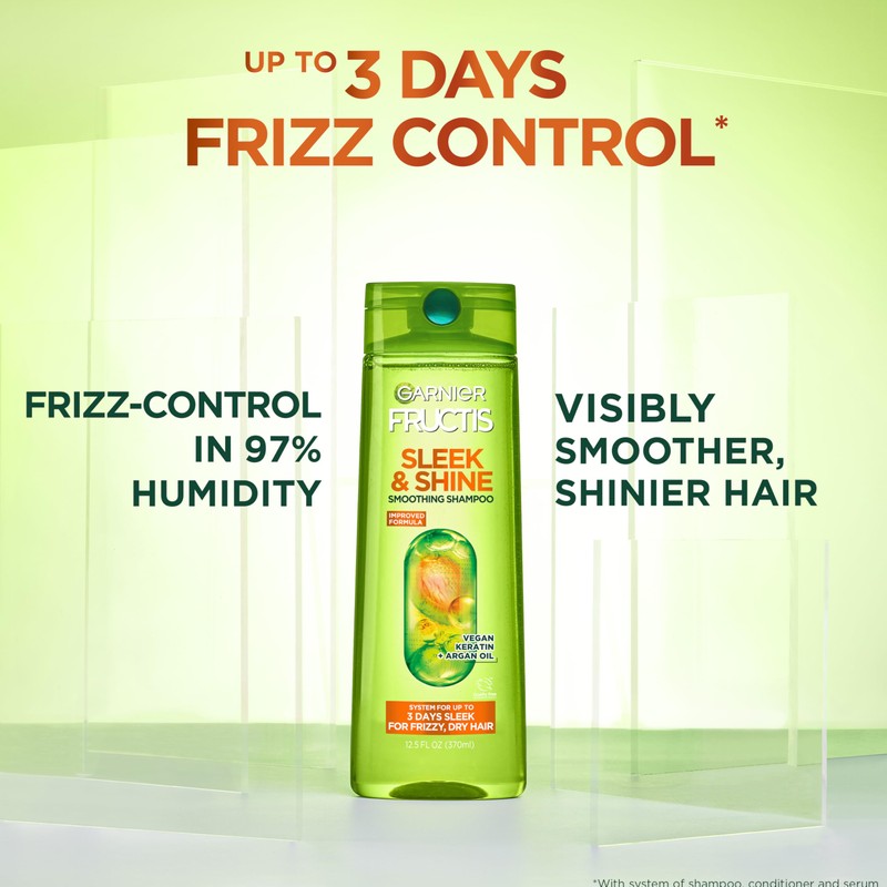 Garnier Fructis Sleek & Shine Shampoo, Frizzy, Dry, Unmanageable Hair,
