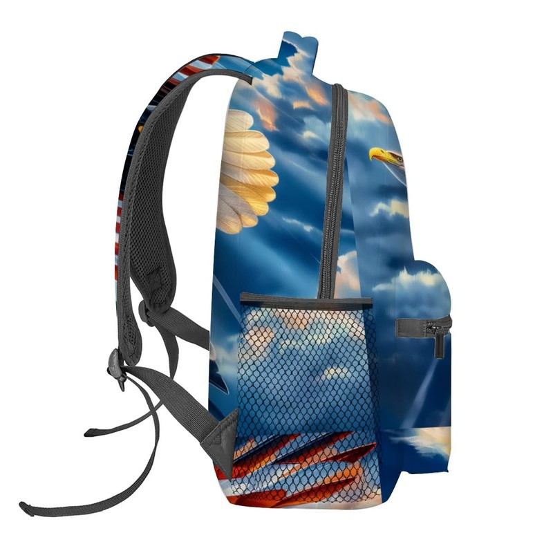 CUEBOS Bald Eagle Backpack, Polyester Laptop Bag, American Flag Wing