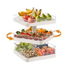 3 Tier Serving Tray for Kitchen Decor, Rotating Tiered Tray Stand with Handles and 8 Removable Compartments, Food Serving for Nuts, Cupcakes, Fruits and Cookies
