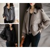 utcoco Women Cropped Wool Coats Notched Lapel Pea Coat Open
