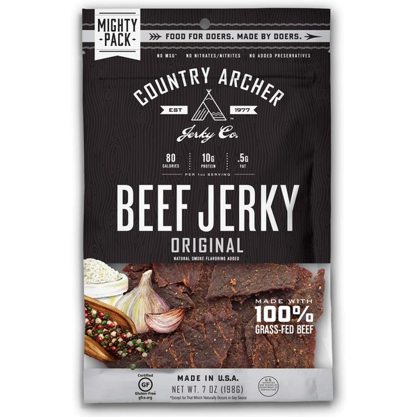 Country Archer Beef Jerky By, 100% Grass-Fed, Gluten Free, Original, 7 Ounce