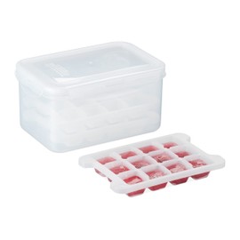Relaxdays Ice Cube Tray Set, 4 Ice Cube Trays, BPA Free, Container and Lid, 48 Ice Cubes, Plastic, Transparent