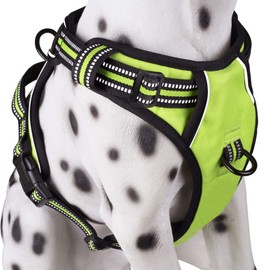 PoyPet No Pull Dog Harness, Reflective Comfortable Vest Harness with Front & Back 2 Leash Attachments and Easy Control Handle Adjustable Soft Padded Pet Vest for Small to Large Dogs (Green,M)