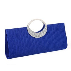 CROSSBABY Women Elegant Clutch Purse Rhinestones Pleated Wedding Clutch Handbag Formal Evening Bag Party (blue,medium)