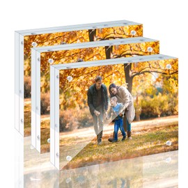 3 Pack 8x10 Acrylic Picture Frames - 20% Thicker Double Sided Magnetic Frame with UV Protection - Freestanding Clear Frameless Display for Tabletops - Modern Photo Frame Set for Home & Office Decor