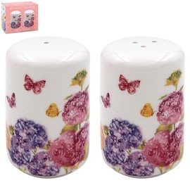 LESSER & PAVEY Ceramic Salt & Pepper Shakers Seasoning Pots Containers Butterfly Blossom Floral