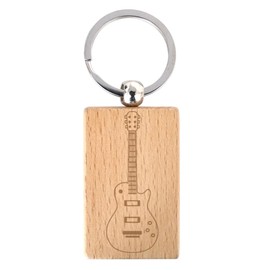 keepdrum Wooden Electric Guitar Keyring Rectangle Gift for Musicians, natural, Unit size