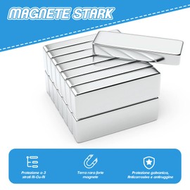 Pack of 20 Magnets Strong Large Rectangular Flat, Neodymium Magnets Extra Strong 40 x 10 x 3 mm, Hold Mini Magnets Magnetic Plates Kitchen Cabinet Rectangular Office Whiteboard Magnetic Plates