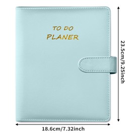 Qefuna A5 6 Löcher Loseblatt PU Tagesplaner undatiert,Notizbuch mit To Do Liste Aufgabenliste Terminplaner 140 Seiten/70 Blatt Notizblöcke Hard Cover Tagesplanung, für planner,tagesplan-Blau