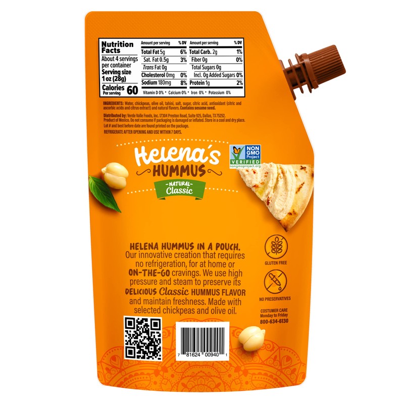 Helena Hummus (12-pack), Shelf-Stable, No Added Preservatives, 8 Natural Classic