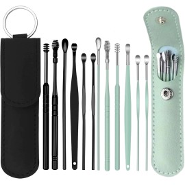 Voitead 12 Pcs Stainless Steel Ear Pick Kit with Leather Storage Box