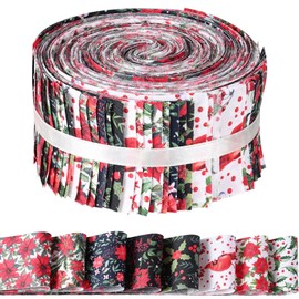 40 Pcs Christmas Poinsettia Cotton Jelly Roll Green Red Floral Fabric Strips for Quilting Crafting Christmas Cardinal Bird Precut Patchwork for Sewing DIY Crafts Cotton Fabric Bundles Strips