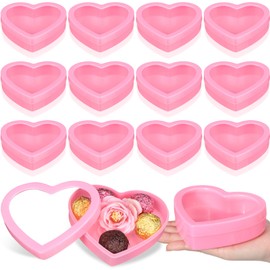Colingmill 12 Pcs Valentine's Day Small Heart Containers Small Heart Plastic Storage Boxes with Clear Window Lids Gift Boxes for DIY Presents, Jewelry, Crafts Organizer 4.53 x 3.94 x 1.18 in (Pink)