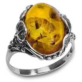 Baltic Amber Sterling Silver Filigree Oval Ring, Size 7