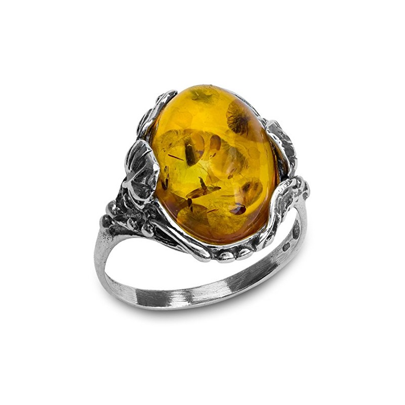 Baltic Amber Sterling Silver Filigree Oval Ring, Size 7