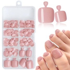 AddFavor 120pcs Pink Press on Toenails for Women, Toe Nail Press on Square Fake Toenails Naked Pink Full Cover Toenail Press ons Fake Toe Nail Tips Glue on Toenails, 12 Sizes Toe Press on Nails