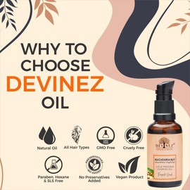 Devinez Macadamia Nut Cold-Pressed Oil, 15ml 100% Pure, Natural & Undiluted, Oleic Acid (Omega 9), for Healthy Hair, prevent wrinkles, age spots and other signs of aging
