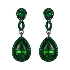 EVER FAITH Mujer Rhinestone Cristal Elegante Boda Forma de 8 Lágrima Gota de Agua Perforado Colgante Aretes Pendientes Verde Negro-Tono