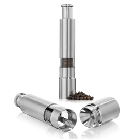 Ilios Innova | Molinillo de sal y pimienta manual molino para especias de acero inoxidable rellenable | Salero y pimentero | Molino de sal de pistón