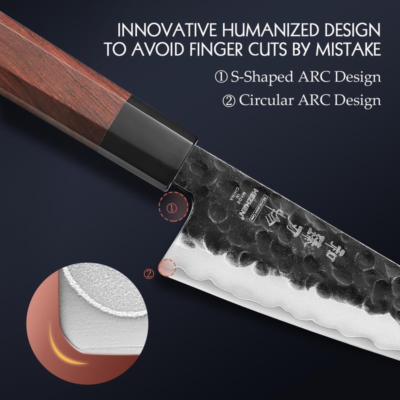 HEZHEN 5.8 inch Multi-purpose Honesuki Knife,10Cr15CoMoV Steel Core,Triple-layer Composite Steel,Redwood