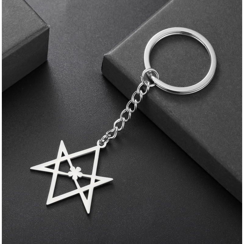 EUEAVAN Unicursal Hexagram Symbol Keyring 6-Pointed Star Key Ring Occult