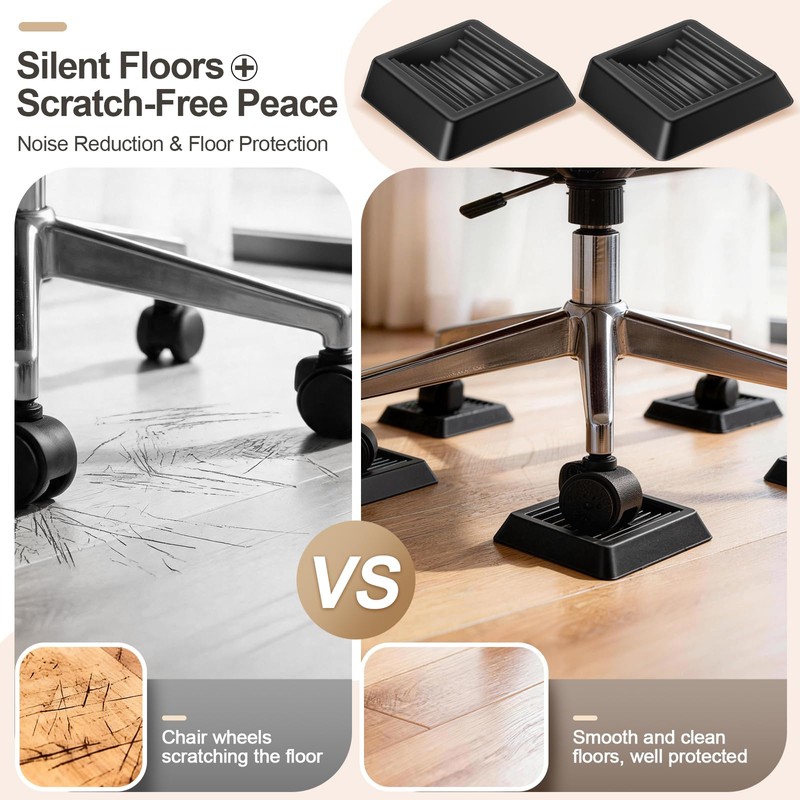 5-Piece 3 x 3- Inch Square Rubber Furniture Caster Cups,