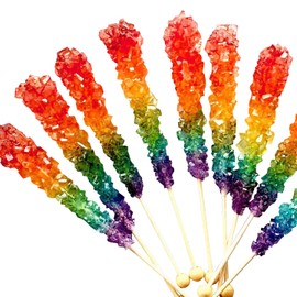 Rainbow Rock Candy - Colorful Rock Candy Sticks Individually Wrapped Extra Large (12 pieces - 22 grams per pop) Old Fashioned Crystal Candy for Candy Buffet - Birthday Party Favors - Wedding and Baby Showers