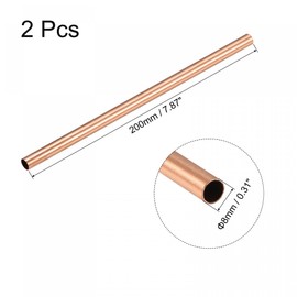 sourcing map Copper Round Tube 8 mm Outer Diameter 0.25 mm Wall Thickness 200 mm Length Pipe Pack of 2