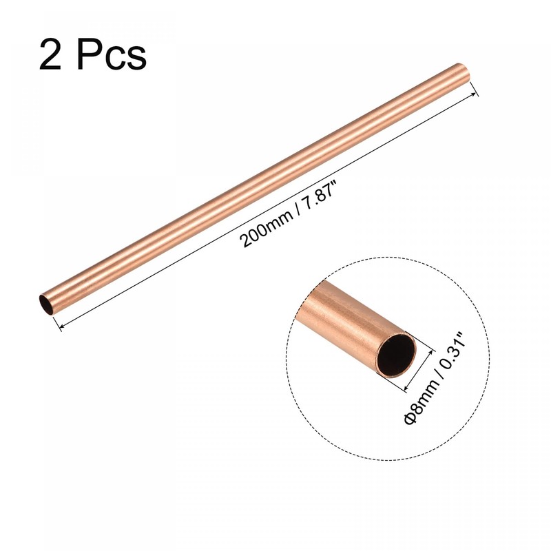 sourcing map Copper Round Tube 8 mm Outer Diameter 0.25