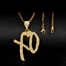 2Pcs Xo Necklace,High Hip Hop XO Letter Pendant Necklace,Stainless Steel Hip Hop Jewelry for Men Women,Gift Jewelry for Rock Rapper Fans(Gold and Silver)