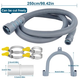 twoonto Drain Hose for Washing Machines, 2.5 m Universal Washing Machine Hose, Drain Hose Dishwasher Extension Set Includes Hose Connector, Hose Clamps, U Bracket