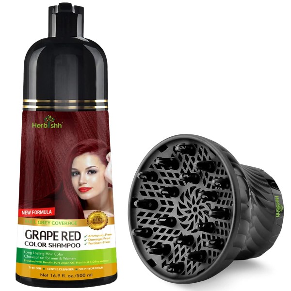 Herbishh Hair Color Shampoo Grape Red + Hair Dryer Diffuser