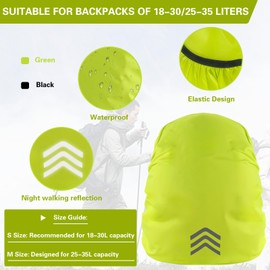 MOSTFUN Pack of 2 Rain Cover School Bag, Rain Cover Backpack with Reflective Strips, Satchel Rain Cover, Backpack Rain Cover, Reflective for Hiking, Camping, Travel, Cycling (Green, S)