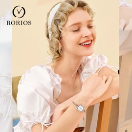 rorios Women's Watch Fashion Square Women Watch with Rhinestone Bracelet Analogue Quartz Watches Diamonds Waterproof Watch for Women, Rose Gold, Bracelet