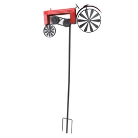 Stake Tractor Wind Spinner, Vintage Tractor Wind Spinner, Iron Yard Decoration with Hammered Wheel Spokes, 68cm Tall Flower Bed Lawn Garden for Wind Powered Fun (Red)