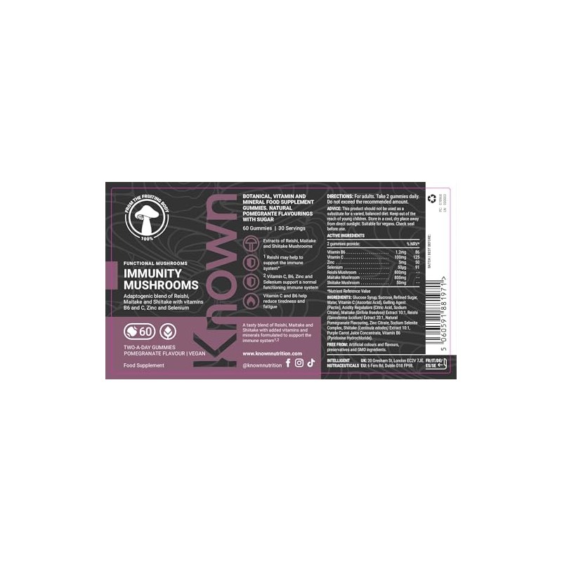 Known Known Tasty Immunity Mushrooms Gummies - Reishi, Maitake, Vitamin