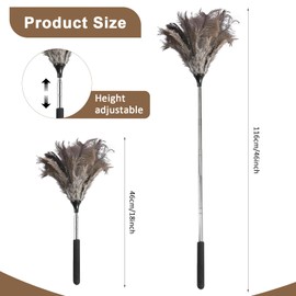 Teleskop Staubwedel Straußenfedern, Staubwedel Lang ausziehbar mit Edelstahlgriff, Straußenfedern, Verstellbar von 43cm bis 101cm, Staubwischer, Antistatisch, Waschbar