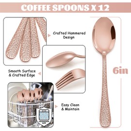 E-far 12-Piece Small Coffee Spoons, 6-Inch Stainless Steel Mini Espresso Spoons for Coffee/Sugar/Tea, Hammered Design & Rust Free, Mirror Finish-Copper