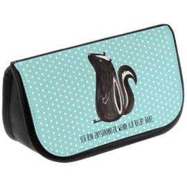 Mr. & Mrs. Panda Sitting Skunk Cosmetic Bag, turquoise, Hand Drawn