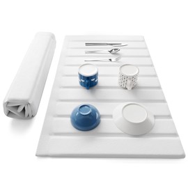 Stylstoreazy Stone Drying Mat for Kitchen Counter,Large 25"×16" Collapsible Quick Dry Dish Drying Mat with PU Leather Diatomaceous Earth Water Absorbing Mat for Countertop Bottles Utensils Cups,White