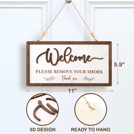 Woodamore Welcome Please Remove Your Shoes Sign - Please Take Your Shoes Off Sign for Front Door, No Shoes Sign for House, Remove Shoes Sign for Home, Take Off Your Shoes Sign