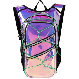 Hydration Backpack Pack with Cool Lights, 2L Water Bladder, Lightweight Bag for Running, Hiking, Bike, Climbing, Music Festival Essential, and Rave (Holographic-Purple)