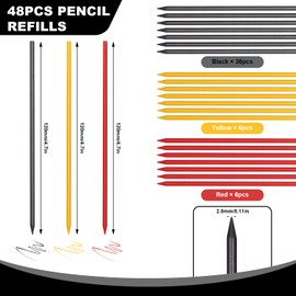 Scettar 48 Pcs Pencil Refills, 2.8mm Pica Pencil Mechanical Carpenter Pencil Refills for Deep Hole Marker Woodwork Construction Building Joiner Pencils Refill