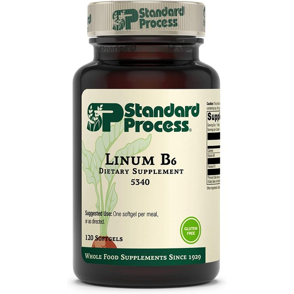 Standard Process Linum B6 - Whole Food Hormone Support, Brain Health and Brain Support, Heart Health and Healthy Skin with Alpha-linoleic Acid, Flaxseed Oil, and Vitamin B6-120 Softgels
