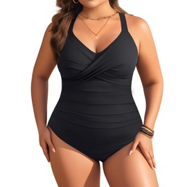 Aqua Eve Plus Size One Piece Swimsuit - Women's Tummy Control Bathing Suit Retro Full Coverage Swimwear 2025 Black 18W