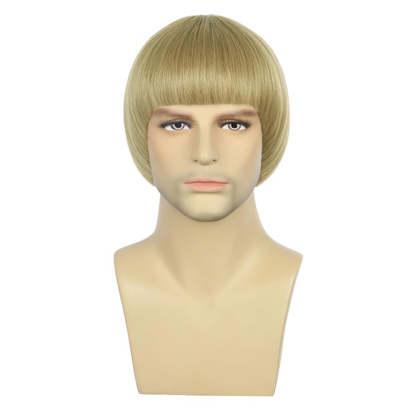 Men Short Straight Blonde Wig Bowl Cut Funny Mushroom Wig